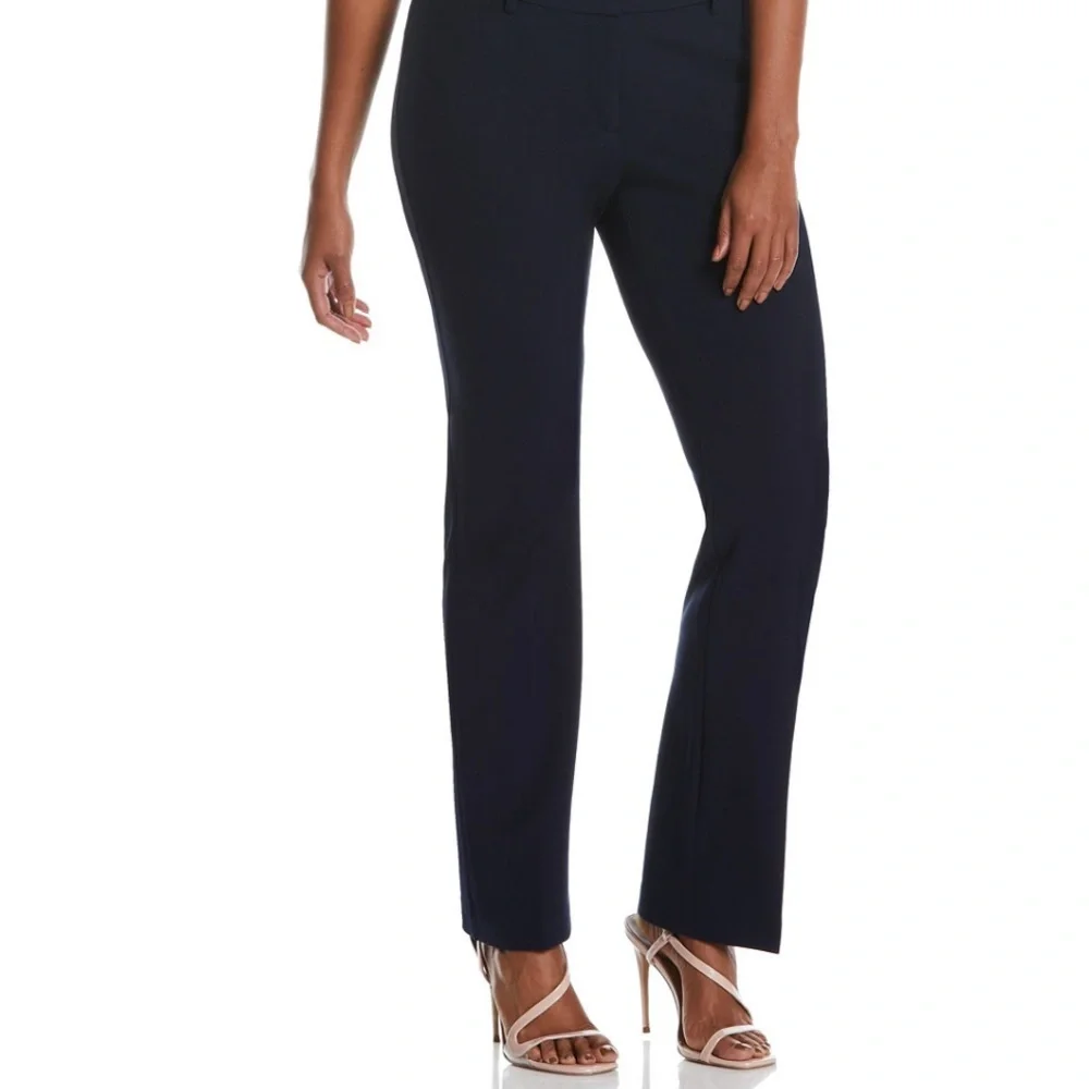 Rafaella black textured dress pants pull on style logo metal studs at waist 8
